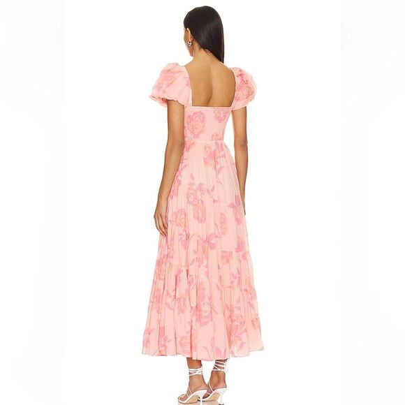 NWT Free People Sundrenched Short Sleeve Maxi Dress in pink combo cotton M - Picture 2 of 14